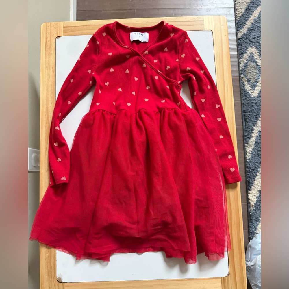 Old Navy 6T Red with White Hearts Tulle Skirt Long Sleeve Dress